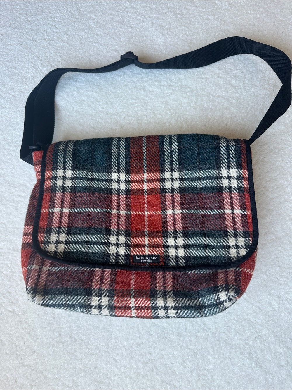 kate spade Red, Black and White Plaid Messenger Bag
